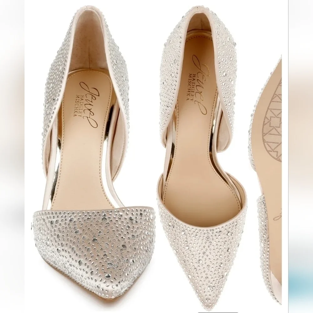 Jewel by Badgley Mischka Champagne Satin Rhinestone Stiletto D'Orsay Pump 8